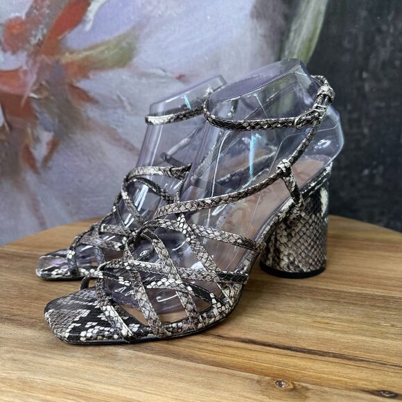 Sam Edelman Daffodil Ankle Wrap Snakeskin Embossed Leather Sandals - Picture 1 of 11